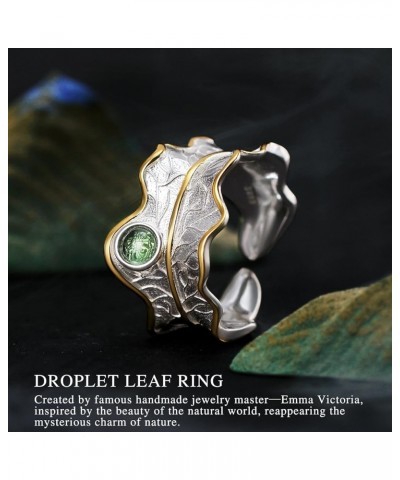 925 Sterling Silver Rings Adjustable Peony Leaf Ring Handmade Unique Fashion Jewelry Gift for Women and Girls Green $17.99 Rings