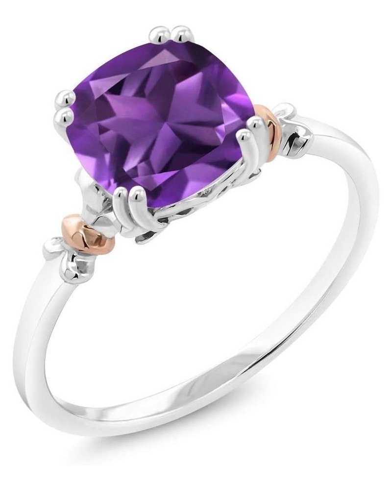 925 Sterling Silver and 10K Rose Gold Purple Amethyst Engagement Ring For Women (2.05 Cttw, Cushion 8MM, Gemstone Birthstone,...