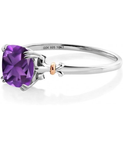 925 Sterling Silver and 10K Rose Gold Purple Amethyst Engagement Ring For Women (2.05 Cttw, Cushion 8MM, Gemstone Birthstone,...