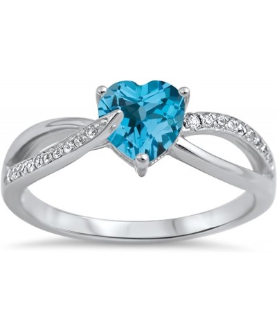 CHOOSE YOUR COLOR Sterling Silver Heart Promise Ring Sky Blue Natural Topaz $13.15 Rings