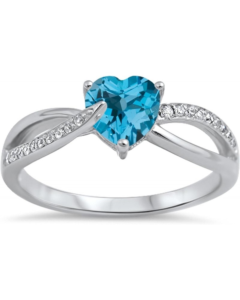 CHOOSE YOUR COLOR Sterling Silver Heart Promise Ring Sky Blue Natural Topaz $13.15 Rings