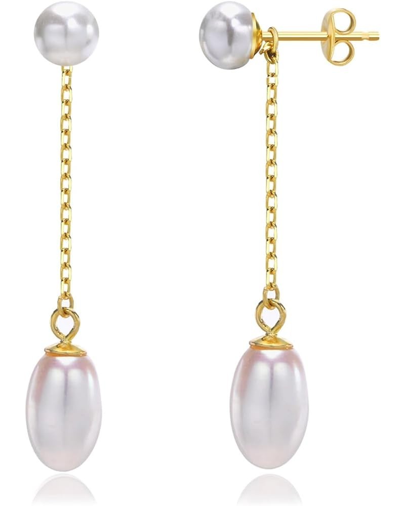 Pearl Drop Earrings 925 Sterling Silver Pearl Earrings Jewelry for Women, 18K Gold Dangle Hoop Earrings with Freshwater Cultu...