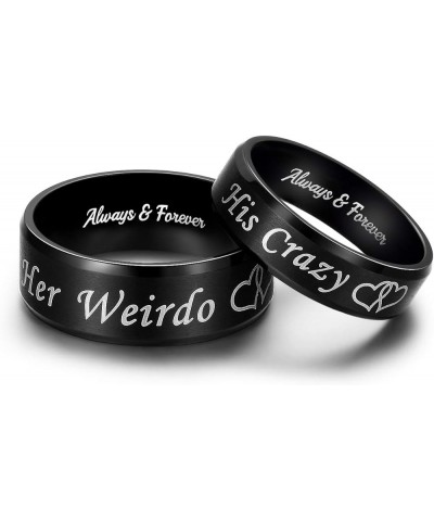 His Crazy Her Weirdo Heart Rings for Couples Always and Forever Matching Promise Rings Black Wedding Bands Sets for Him and H...