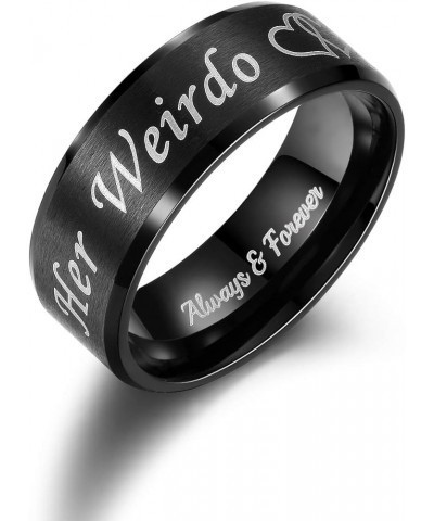 His Crazy Her Weirdo Heart Rings for Couples Always and Forever Matching Promise Rings Black Wedding Bands Sets for Him and H...