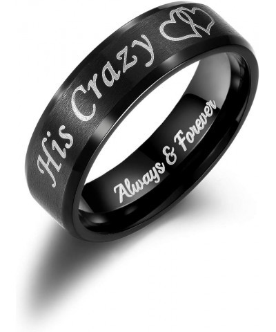 His Crazy Her Weirdo Heart Rings for Couples Always and Forever Matching Promise Rings Black Wedding Bands Sets for Him and H...