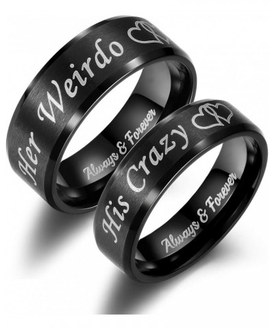 His Crazy Her Weirdo Heart Rings for Couples Always and Forever Matching Promise Rings Black Wedding Bands Sets for Him and H...