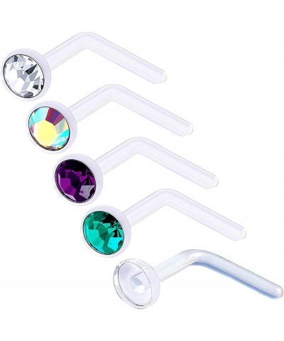 5Pcs 20g 0.8mm Nose Rings L Shaped Bioflex Clear Flexible Nostril Piercing Jewelry 2.5mm Crystal 5 Pcs (Clear,Aurora Borealis...