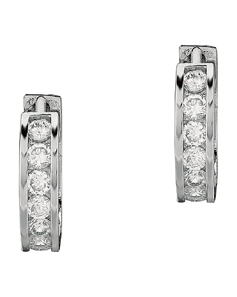 Sterling Silver Channel-set Cubic Zirconia CZ Huggie Hoop Earrings (11mm, 13mm, 14.5mm) (medium) 3x14.5mm $13.86 Earrings