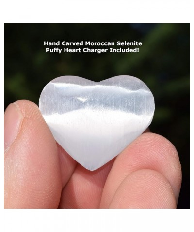 Charged Natural Gemstone Crystal Puffy Teardrop Pendant + 20" Stainless Steel Chain + Selenite Charging Heart [Included] Craz...