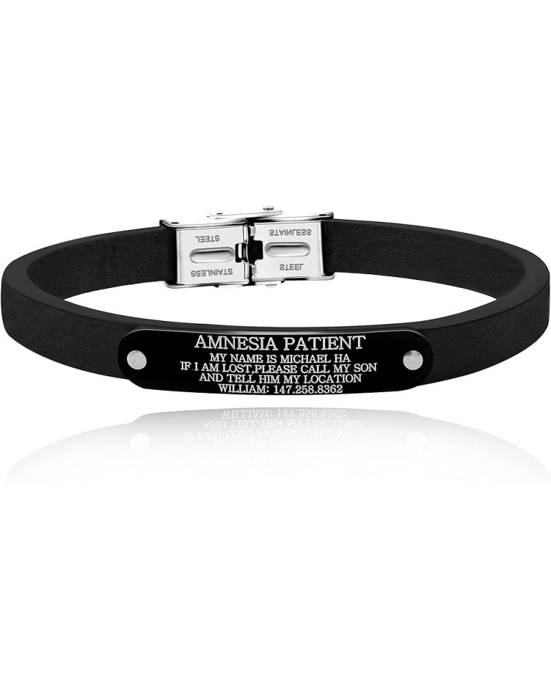 Free Engrave Amnesia Patient Emergency Medical Leather Bracelets for Men Women Alert ID Bracelets for Adults Titanium Steel M...