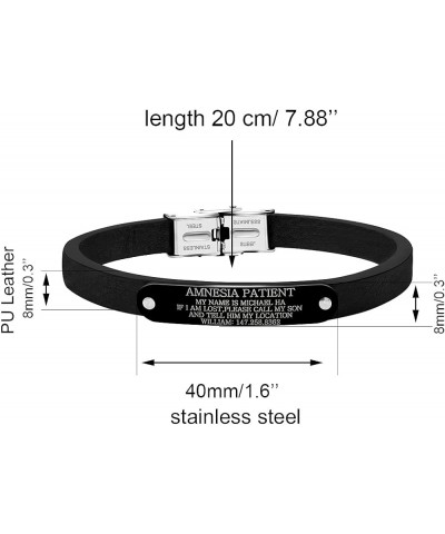 Free Engrave Amnesia Patient Emergency Medical Leather Bracelets for Men Women Alert ID Bracelets for Adults Titanium Steel M...