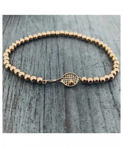 Tennis Racket Charm Gold Bead Layered Bracelets for Women,18K Gold Plated Beaded Ball Chain Bracelets for Women, Teens, Girls...