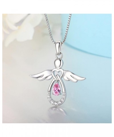 Sterling Silver Angel Necklace Infinity Love Angel Heart Dangle Tear Drop AAA Birth Stone Necklaces For Women October - Tourm...