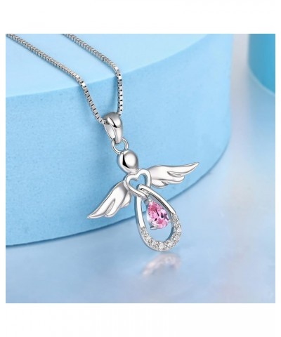 Sterling Silver Angel Necklace Infinity Love Angel Heart Dangle Tear Drop AAA Birth Stone Necklaces For Women October - Tourm...