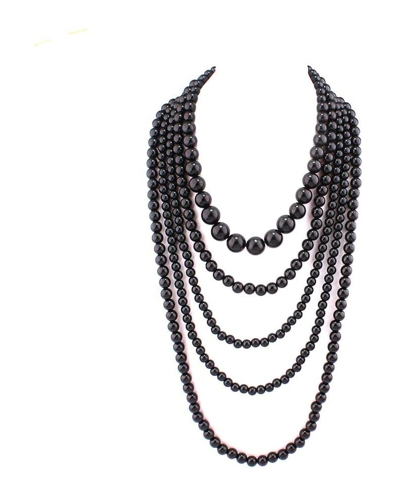 Multilayer Strand Chain Faux Pearls Flapper Beads Cluster Long Choker Necklace Black $10.04 Necklaces