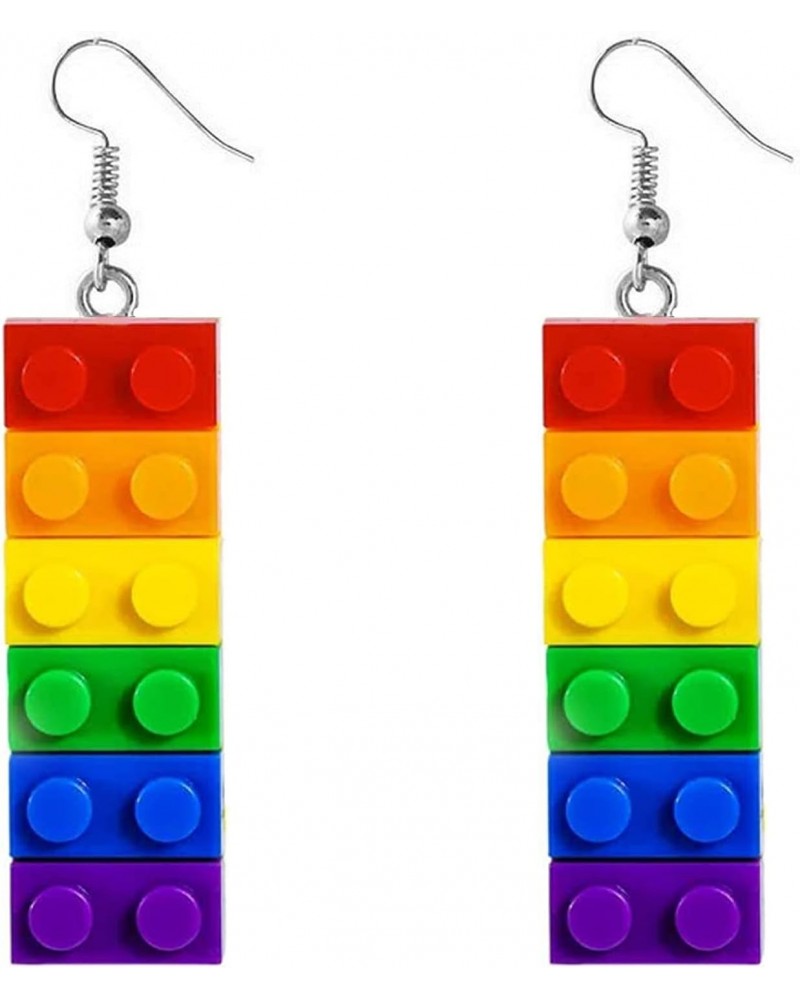 IDB Dangle Gay Pride Brick Hook Earrings - Super Fun LGBT Pride Block Earrings - Brick even clip on off - Approx. 2 inch (2.0...