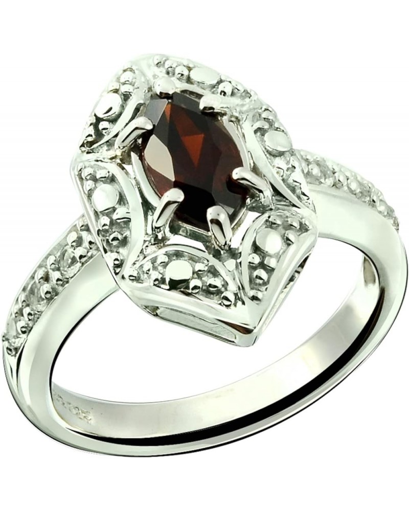 925 Sterling Silver Ring Genuine Gems Marquise 8x4 and Round Gems Accented, 0.70 Carat with Rhodium-Plated Finish Garnet $20....