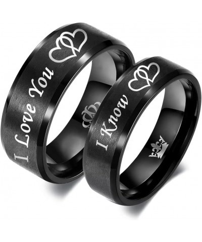 I Love You I Know Ring for Couples Crown Heart-to-Heart Promise Wedding Band for Him and Her 6mm 8mm Black Stainless Steel Co...