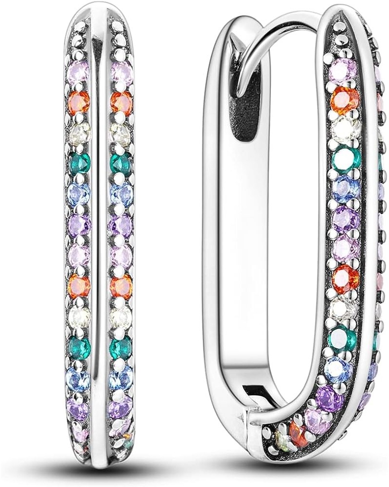 925 Sterling Silver Earrings U Shaped Hoop Earrings with Multicolor Cubic Zirconia Hypoallergenic Hoop Earrings for Women Gir...