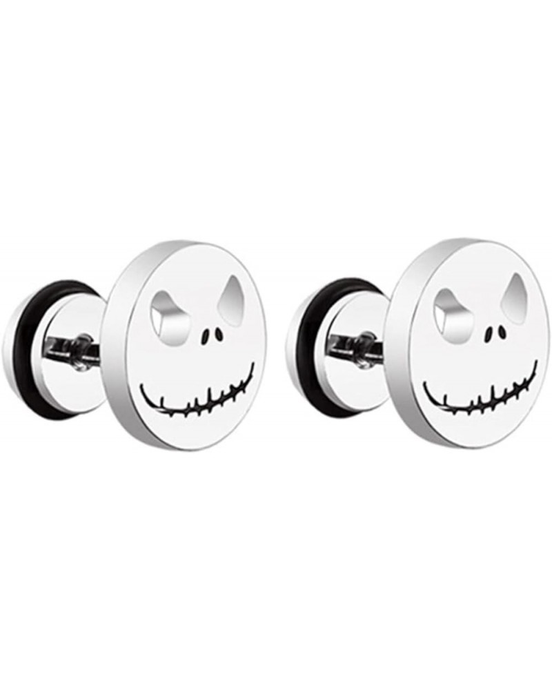 Stainless Steel Black/Silver Jack Skellington Cut-Out Round Circle Button Stud Post Earrings(10mm) ER72 Silver $7.79 Earrings