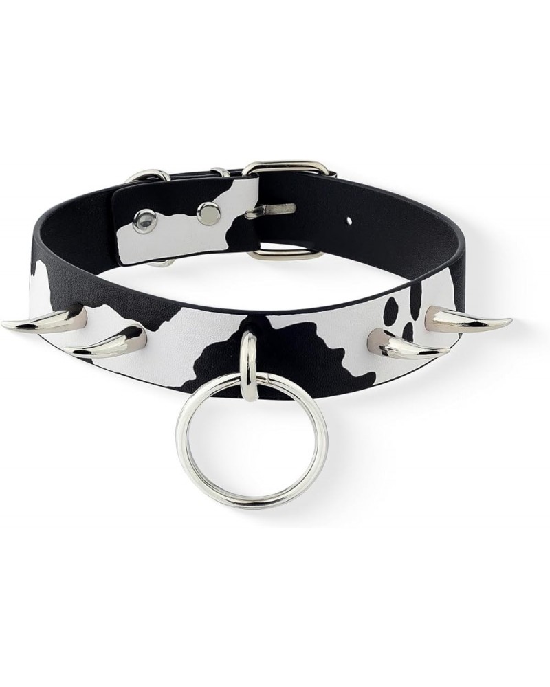 Basic Cow Print Bell Collar Choker Necklace for women Black Silver Rivets $11.19 Necklaces