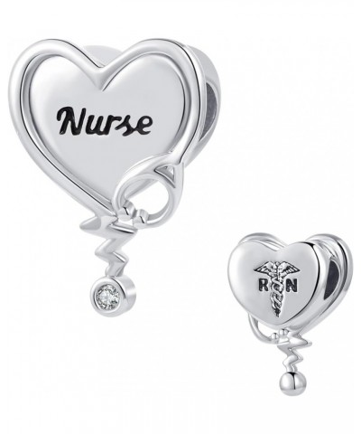 Stethoscope Heart Nurse Charm R.N Caduceus Nursing Bead Compatible with Pandora Charms Bracelets White $8.62 Bracelets