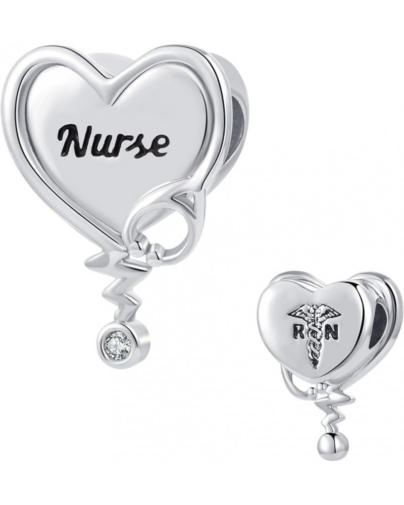 Stethoscope Heart Nurse Charm R.N Caduceus Nursing Bead Compatible with Pandora Charms Bracelets White $8.62 Bracelets