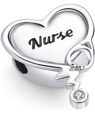 Stethoscope Heart Nurse Charm R.N Caduceus Nursing Bead Compatible with Pandora Charms Bracelets White $8.62 Bracelets