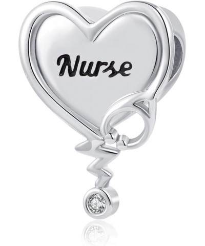 Stethoscope Heart Nurse Charm R.N Caduceus Nursing Bead Compatible with Pandora Charms Bracelets White $8.62 Bracelets