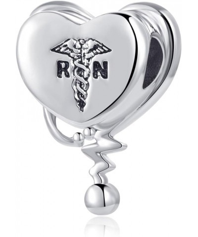 Stethoscope Heart Nurse Charm R.N Caduceus Nursing Bead Compatible with Pandora Charms Bracelets White $8.62 Bracelets