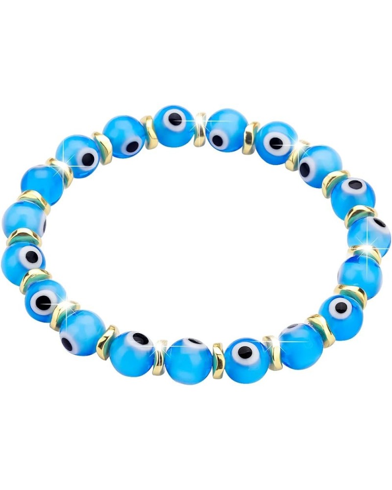 Evil Eye Bracelets for Women Protect 8mm ojo Glass Beaded Protection Stretch Braclet Jewelry Gold-lake blue $12.38 Bracelets