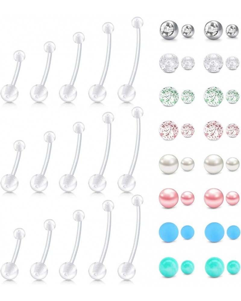 Plastic Pregnancy Belly Button Rings Long Bar Navel Rings for Maternity Sport Pregnant Women Flexible Clear Belly Piercing Re...