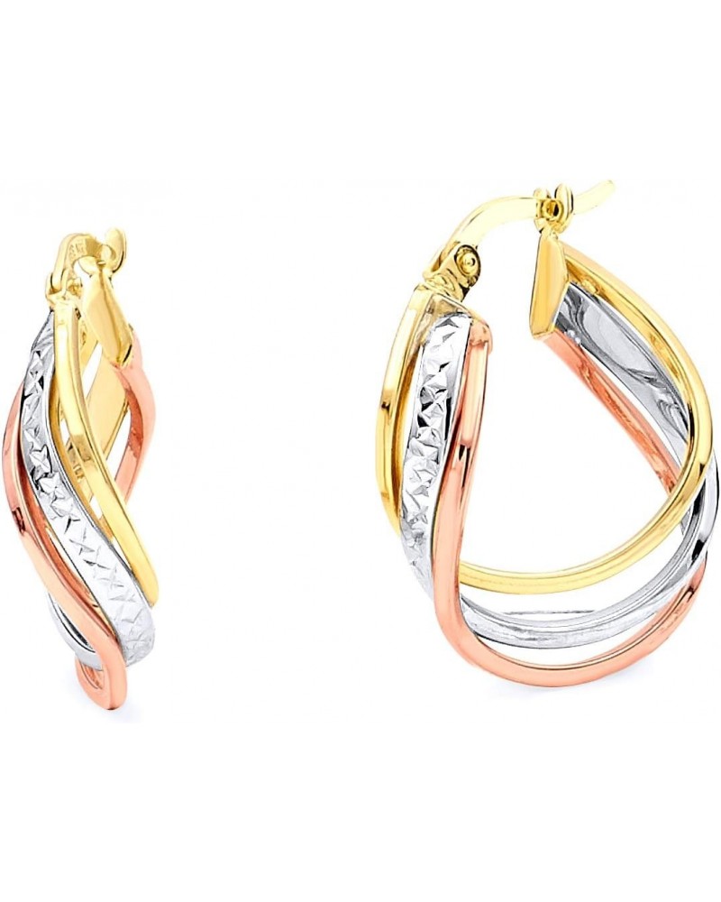 Ladies 14k 3 Tri Color White Yellow and Rose Gold Polished 8mm Twisted Hoop Earrings (23 x 17 mm) $82.15 Earrings