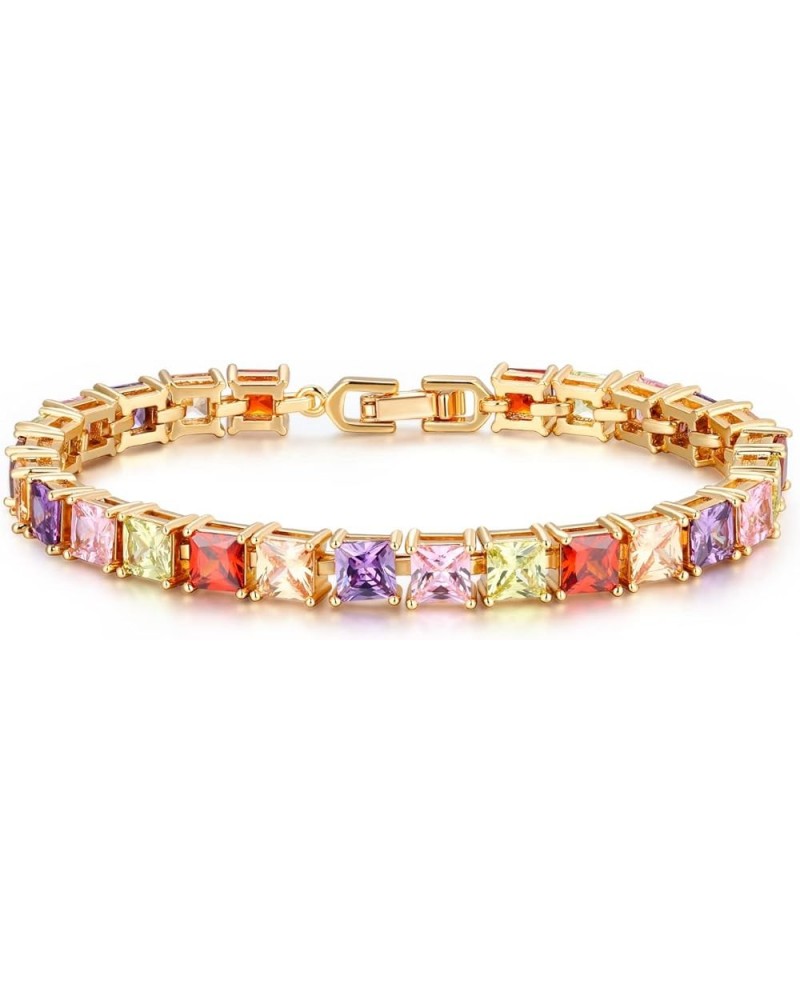 Tennis Bracelet for Women Colorful Cubic Zirconia 3-6mm Artificial Diamond Tenni Bracelet Rainbow Bracelet 14K Gold Square-4m...