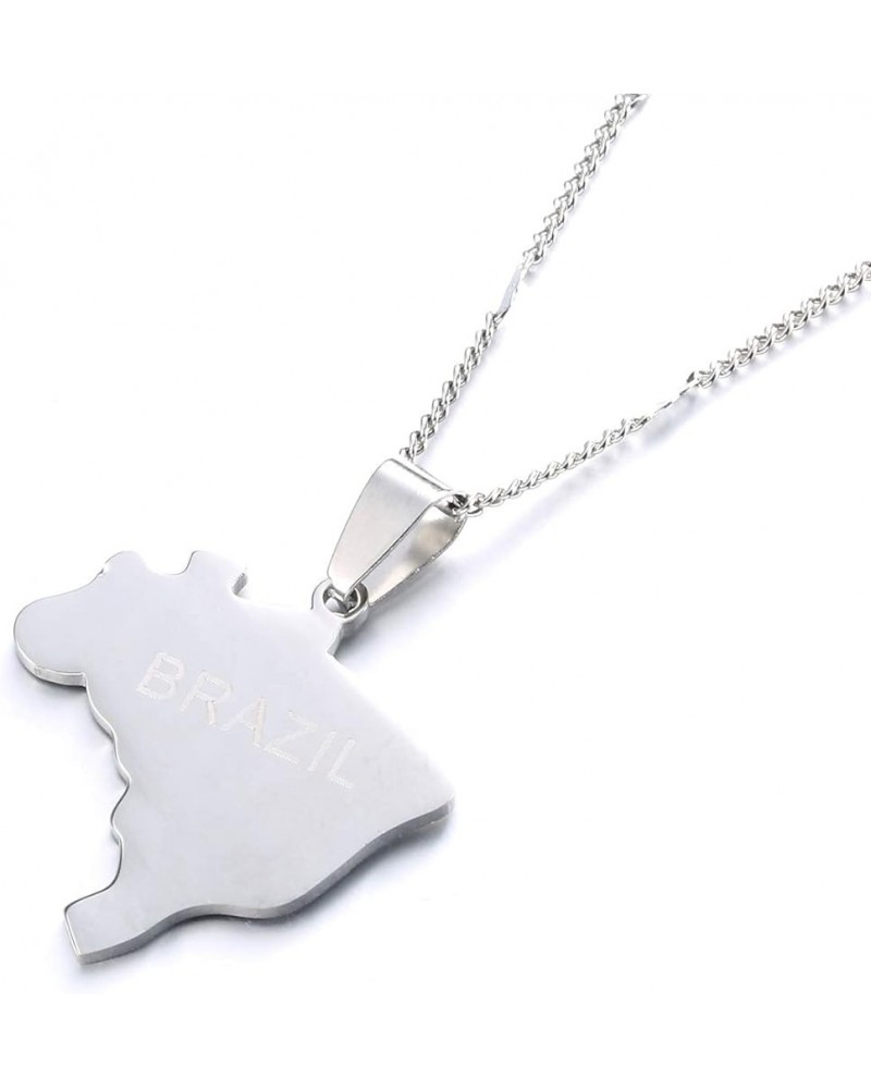 Stainless Steel Brazil Map Pendant Necklace Brasil Map Brazilian Jewelry Gifts silver $8.10 Necklaces