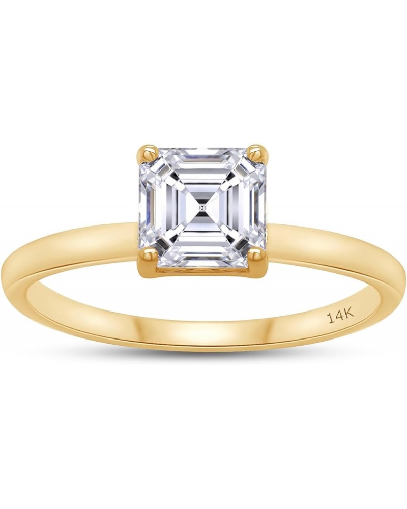 0.90 Carat 5.5MM Asscher Shape Lab Created Moissanite Diamond Solitaire Engagement Ring For Women In 10K Or 14K Solid Gold(VV...