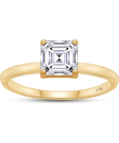 0.90 Carat 5.5MM Asscher Shape Lab Created Moissanite Diamond Solitaire Engagement Ring For Women In 10K Or 14K Solid Gold(VV...