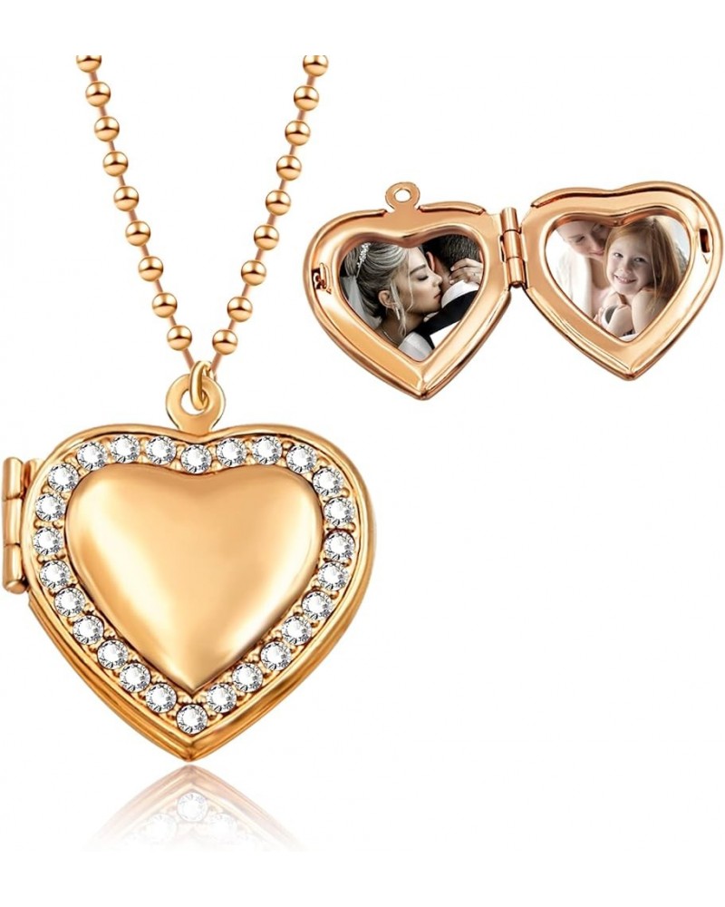 Expanding Photo Locket Necklace Pendant 4 Pictures Chain Necklaces Memorial Gifts for Women Girls Rose Gold Heart $7.50 Neckl...