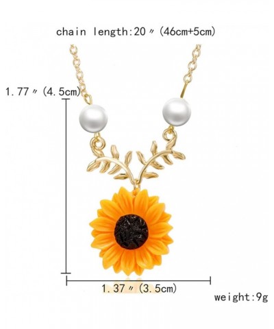 Sunflower Pearl Pendant Necklace Gold Silver Plated Handmade Sweet Summer Resin Daisy Flower with Leaf Faux Pearl Chain Neckl...