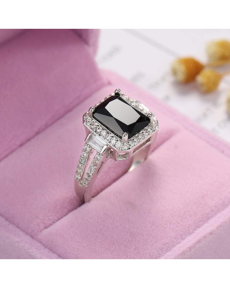 925 Sterling Silver Square Cut Black Onyx Wedding Engagement Ring Cocktail Rings Black Cubic Zirconia Simulated Diamond Anniv...