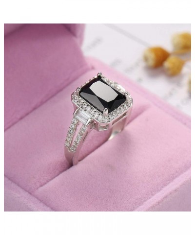 925 Sterling Silver Square Cut Black Onyx Wedding Engagement Ring Cocktail Rings Black Cubic Zirconia Simulated Diamond Anniv...