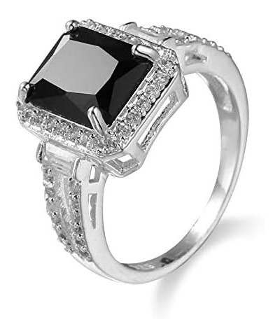 925 Sterling Silver Square Cut Black Onyx Wedding Engagement Ring Cocktail Rings Black Cubic Zirconia Simulated Diamond Anniv...