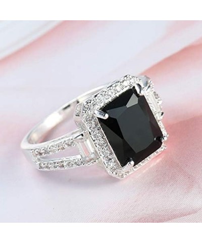 925 Sterling Silver Square Cut Black Onyx Wedding Engagement Ring Cocktail Rings Black Cubic Zirconia Simulated Diamond Anniv...