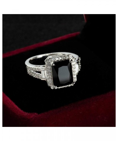 925 Sterling Silver Square Cut Black Onyx Wedding Engagement Ring Cocktail Rings Black Cubic Zirconia Simulated Diamond Anniv...