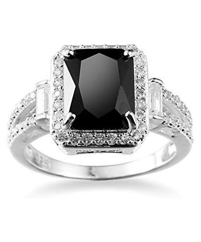 925 Sterling Silver Square Cut Black Onyx Wedding Engagement Ring Cocktail Rings Black Cubic Zirconia Simulated Diamond Anniv...