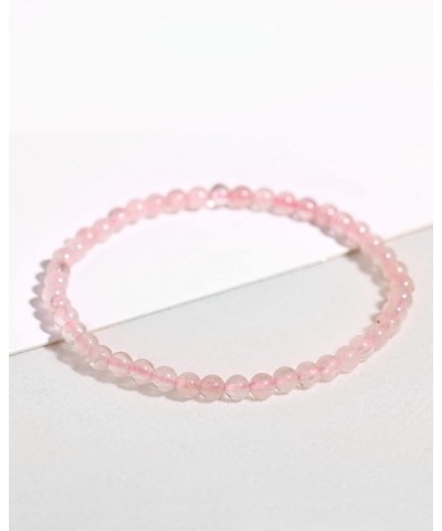 2Pcs Genuine Semi Gems Friendship Beaded Bracelets for Women Crystals and Gemstones Stretch Healing Bracelets Beads 4mm Rose ...