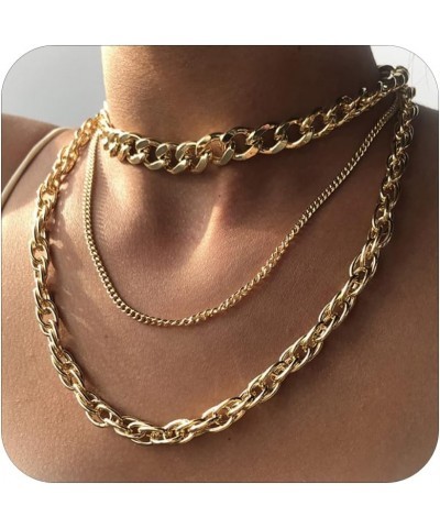 Layered Chunky Necklace for Women Gold Cuban Link Chain Carabiner Necklace Punk Statement Necklace Chunky Choker Necklace Jew...