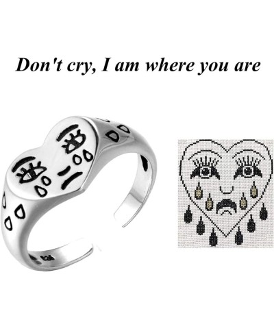 Crying Face Ring, Adjustable Gold/Silver Crying Heart Open Ring Fun Cartoon Sad Face Teardrop Love Heart Ring Statement Cryin...