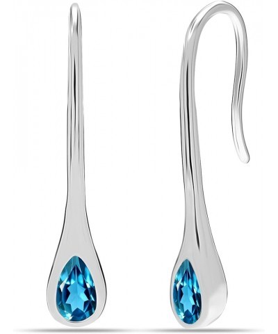 925 Sterling Silver Drop Earrings Lightweight Threader Wire Shaped Teardrop Dangle Earring for Women Blue Topaz-30MM $13.67 E...