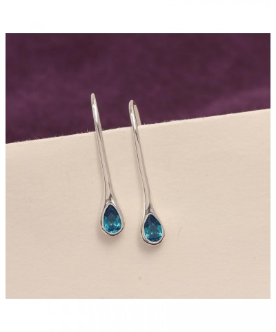 925 Sterling Silver Drop Earrings Lightweight Threader Wire Shaped Teardrop Dangle Earring for Women Blue Topaz-30MM $13.67 E...